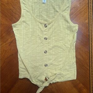 Eye Candy Yellow Ribbed Tie-Front Tank Top